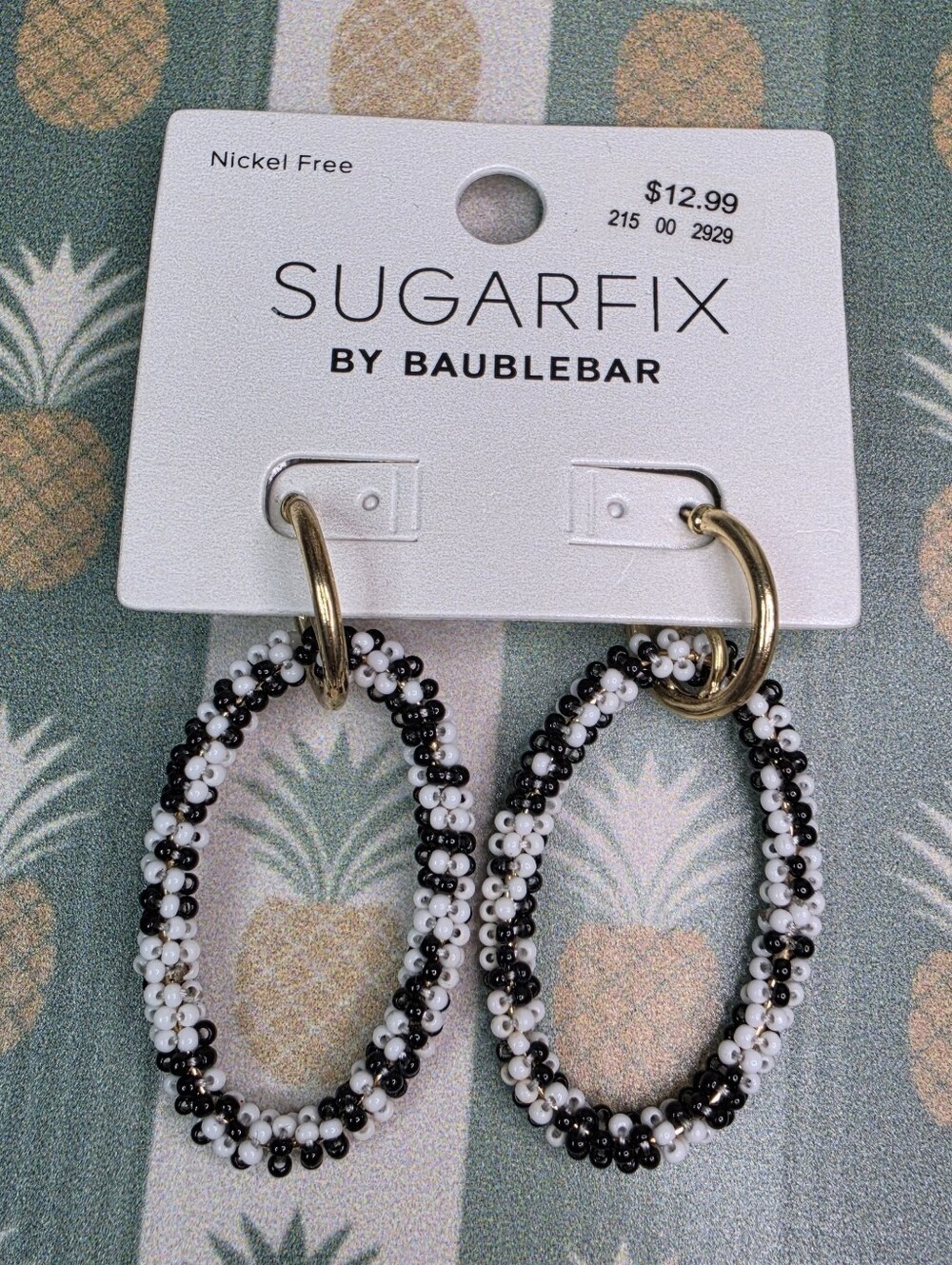 BaubleBar Black & White Beaded Hoop Earrings